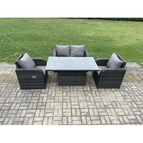 Fimous Polyrattan Sitzgruppe Essgruppe Set höhenverstellbarer Tisch Love Sofa mit Liegestühle (1/5)