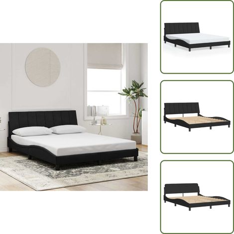 The Living Store Bettgestell ohne Matratze Schwarz 160x200 cm Samt - Bettsofa - Samtbettwäsche - Doppelbett - Boxspringbett - Lattenrost (1/5)