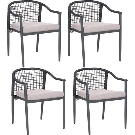 Conjunto de 4 sillas de jardín con cojines beige metal aluminio con recubrimiento en polvo ratán sintético negro Ozzero (1/5)