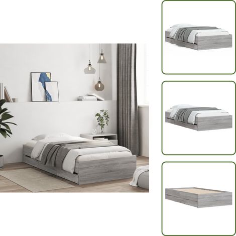Bettgestell mit Schubladen Grau Sonoma 90x200 cm Holzwerkstoff - Bettes - Holzbetten - Schlafzimmermöbel - Lattenrost - Kommode