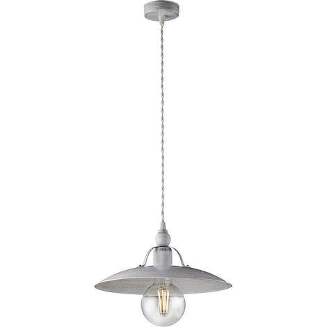 Lampadario in ferro Bianco Argento industrial minimal 30x h14 cm (1/3)