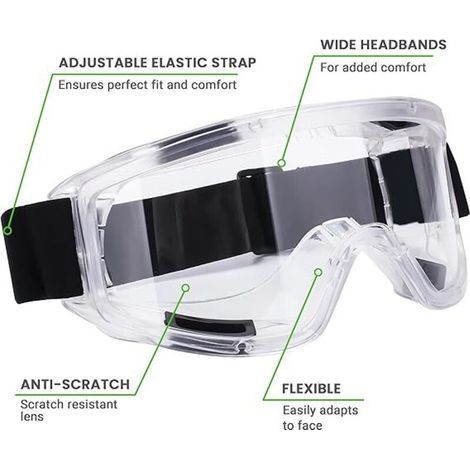 Lunettes de sécurité anti-buée Lunettes de sécurité transparentes anti-rayures , lunettes de protection des yeux idéales pour le bricolage , le ponçage , la poussière , le travail du bois , la (1/3)