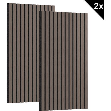Froadp Panneaux muraux décoratifs acoustiques en MDF, noyer à grain droit, lot de 2, 1 200 x 600 x 20 mm, classe de réaction au feu : B1, classe environnementale : E1. (1/5)