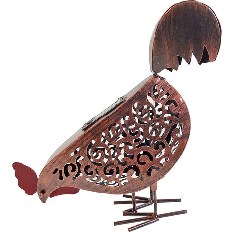 Sculpture coq solaire en fer forgé, lampe décorative à énergie solaire, statue animale pour jardin, terrasse, extérieur, décoration de jardin à découpage ajouré (1/5)