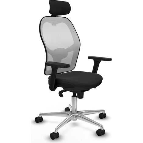 Silla de oficina piqueras y crespo Jorquera malla blanca cuero negro (1/5)