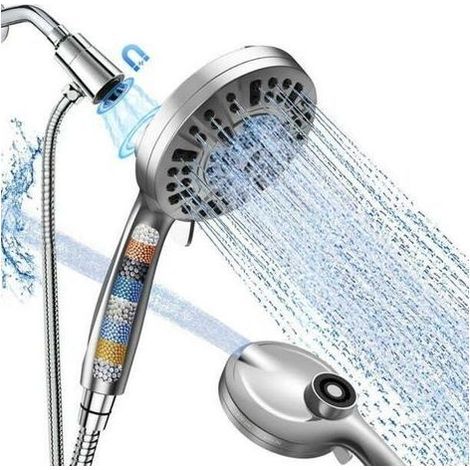 pair Pommeau de douche filtrant, pommeau de douche à main haute pression 10 modes avec flexible de douche de 1,5 m et support réglable Pommeau de douche filtrant, élimine le chlore et l'eau dure, chro (1/5)