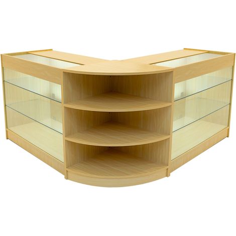 Comptoirs de Vente en MDF Érable à LED Blancs Ensemble Apollo LM60 K1200 3 Unités de Rangement Étagères Internes Portes Coulissantes Verouillables Réception Bureau Vêtements Bijoux [Clés INCLUS] (1/5)