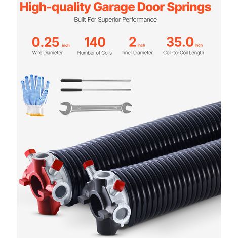 Ressorts de torsion pour porte de garage, 1 paire, Φ6,35xΦ50,8x889 mm, 16000 cycles, revêtement noir électrophorétique pour remplac… (1/5)