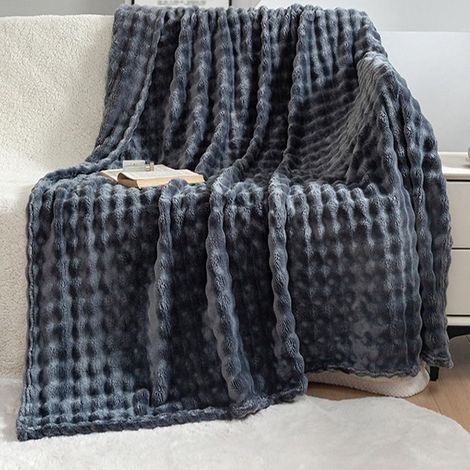 Mikrofaser-Flanelldecke für Erwachsene und Kinder, ultraweicher Blasensamt, warme Plüsch-Sofaüberwurf-Bettdecke (130 x 155 cm, grau)