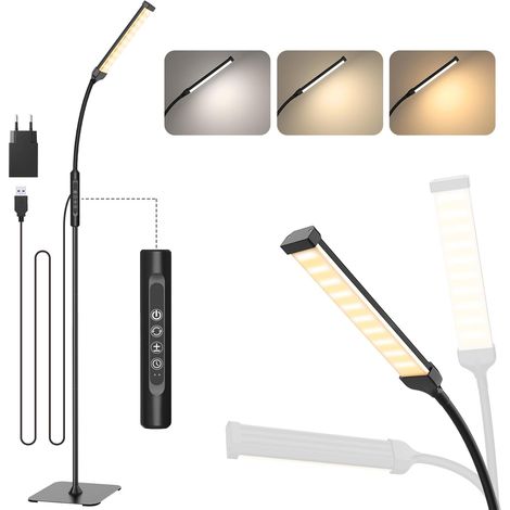 120 LED Lampadaires, Lampe sur Pied à Commande Tactile [3 modes de couleur et 10 niveaux de luminosité] lampe de lecture à col de cygne pour le salon, la chambre-10W USB Adaptateur Inclus