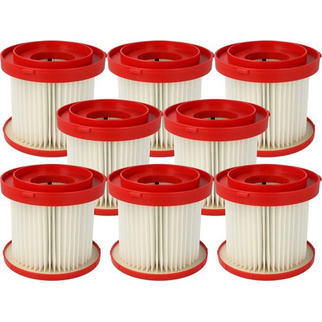 vhbw 8x Filter compatible with Milwaukee M12 FVCL, M18 FPOVCL, M18 VC2, M18 VC2-0 Vacuum Cleaner - HEPA filter Red White