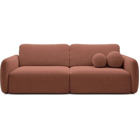 GIGI - Canapé droit convertible tissu bouclette 3 places Terracotta (1/5)