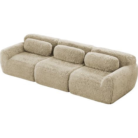 3-Sitzer-Modulsofa aus Plüschstoff, ohne Montage, mit Kissen, helltaupe (1/5)