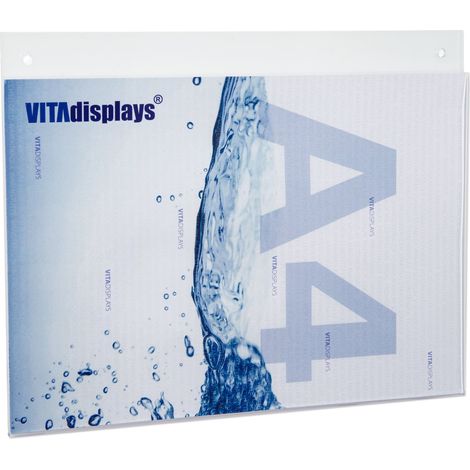 VITAdisplays Supporto per poster, formato DIN A4, per poster, da appendere in formato orizzontale, con fori in PLEXIGLAS originale come cartello informativo trasparente (1/2)