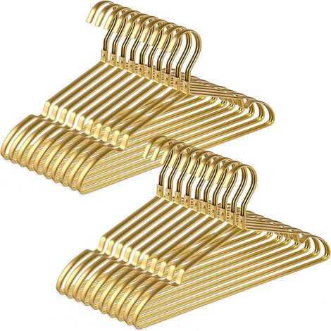 20er-Pack Kleiderbügel aus Aluminium und Eisen, 42 cm, mattgoldene Metallbügel für Anzüge, T-Shirts, Hemden, Jacken und Kleider, rutschfest, elegant und hochwertig (1/5)