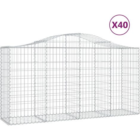 Cestas de gaviones Muro de contención arqueado Valla de jaula 40 piezas 200 x 50 x 100/120 cm Hierro galvanizado Plata 020040856