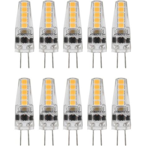 10pcs Ampoules LED G4, 2W 3000K AC 12-24V Ampoules à Intensité Variable pour Lustre Plafonnier Lampe de Table Blanc Chaud