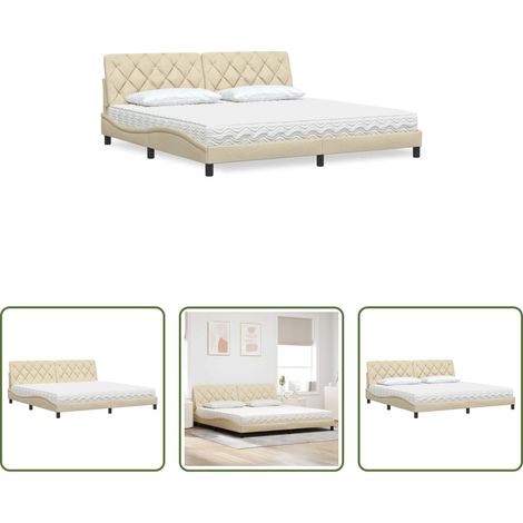 Sommeil de qualité - Lit avec matelas crème 200x200 cm tissu (1/5)