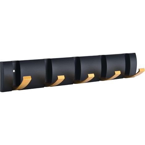 Porte Manteau Mural Pliant avec 5 Crochets, Patere Murale peu Encombrant, Patere Porte Crochets Porte Serviettes Noir doré pour Salle de Bain, Chambre, Entrée, Chapeaux, écharpes, Parapluie et Clés (1/5)