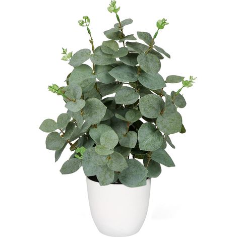 Eucalyptus Artificiel de 36 cm en Pot - Imitation Eucalyptus réaliste dans des Pots Noirs - Plante Verte décorative d'intérieur pour la Maison, Le Bureau, la Cuisine, la Salle de Bain (1/5)