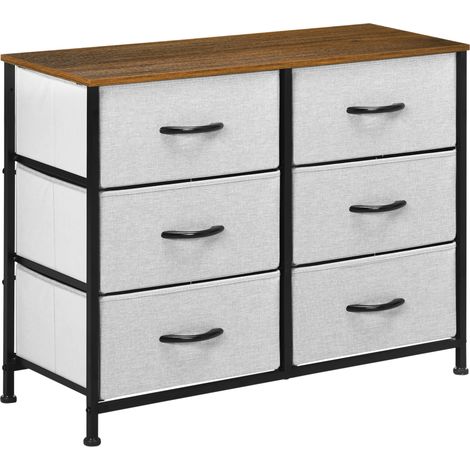 Cómoda aparador con 6 cajones de tela plegables, estructura de acero y MDF, gris, HOMVRA (1/5)