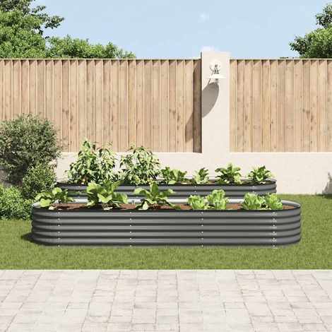 Jardinière, Pot de Fleurs d'extérieur, Lit surélevé de jardin 320x80x44 cm Acier galvanisé Gris OIB3101E (1/5)
