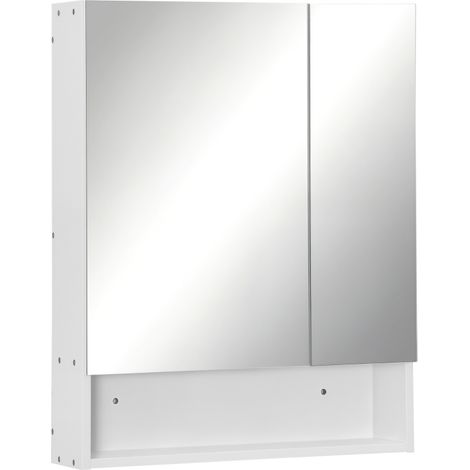 Armoire de toilette rectangulaire murale Kleankin avec miroir, panneaux latéraux et étagère réglable, MDF et verre, 60 x 15 x 75 cm, blanche (1/5)