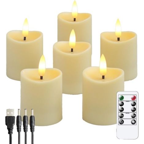 6 Bougies LED, Flamme vacillante, Cire véritable, Rechargeable, Télécommande, Minuterie, Intérieur (1/5)