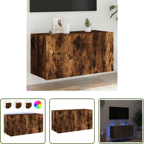 Armoire LED - Meuble TV mural avec lumières LED chêne fumé 80x35x41 cm (1/5)