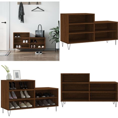 Mueble zapatero madera contrachapada roble marrón 102x36x60 cm - Madera contrachapada - Armario zapatero