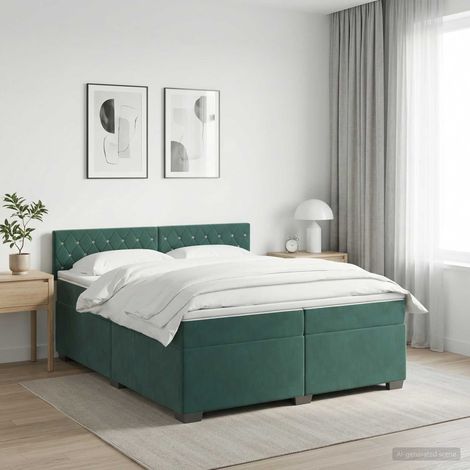 Cama box spring con colchón Verde oscuro 200 x 200 cm (1/5)