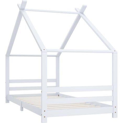 Vidaxl – Cadre de lit enfant 90x200 cm – Bois de pin massif blanc – Style cabane – Dimensions totales 206x98x155 cm – Assemblage requis