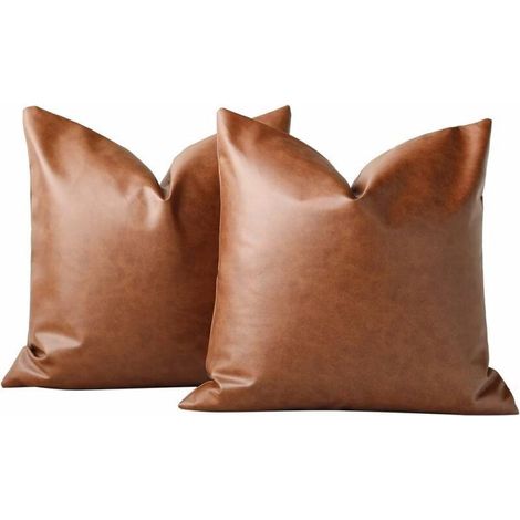 Housses de coussin en similicuir, set de 2, 45 x 45 cm, pour canapé et décoration de chambre (1/5)