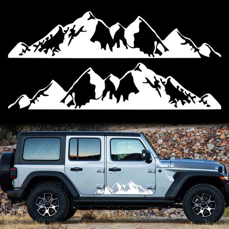 1 Paire 75cm Montagnes Autocollants Voiture Porte Latérale Corps Neige Montagnes Graphique Vinyle Décalque Décoration pour SUV Camion Véhicules Tout-Terrain Universel Longue Taille (Blan (1/5)