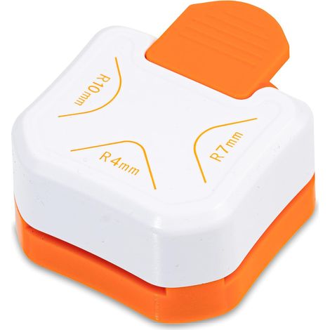 Perforatrice d'angles - pour rayons de 4, 7 et 10 mm - orange + blanc - pour films plastifiés, papier, photos, certificats et documents - perforatrice scrapbooking, poinçonneuse, arrondisseur - 3 en 1 (1/4)