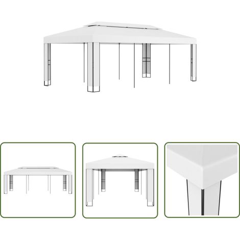 The Living Store Tonnelle avec toit double 3x6 m Blanc - Tente Extérieure - Abri Solaire - Tonnelle Jardin - Gazebo - Structure Extérieure (1/5)