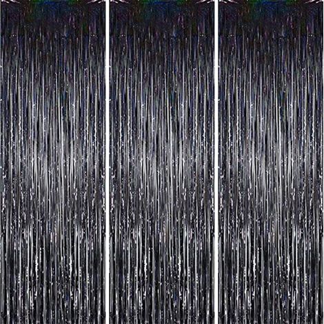 Festlicher Vorhang mit Fransen aus glänzender Metallic-Folie – Für Hochzeiten, Geburtstage, Weihnachten und andere festliche Anlässe – 3-teilig, 100 x 200 cm (1/5)