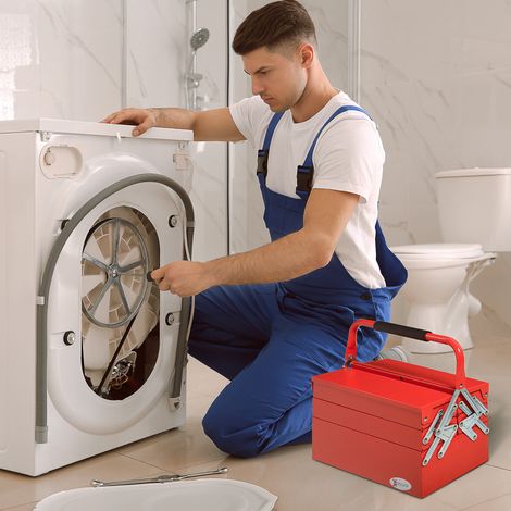 Boîte outils à métallique pliable avec 5 plateaux - 3 étagères - rouge