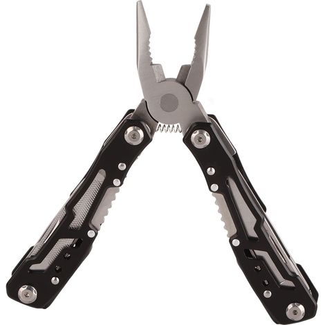 Pince multifonction pliable, en acier inoxydable, portable, pour le camping, noire.