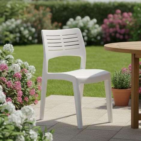 Dmora - Silla de exterior Gaeta, Asiento de jardín, Silla para mesa de comedor, Sillón de exterior, 100% Made in Italy, 50x51h82 Cm, Blanco (1/3)