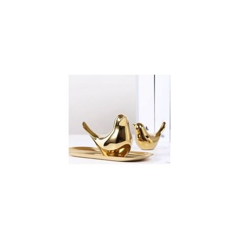 Set mit 2 kleinen, robusten Keramik-Vogelfiguren mit Vogelmotiven für Regale - S-Crezuo