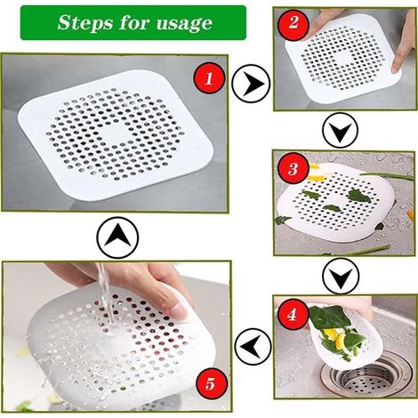 Set di 2 filtri di scarico in silicone, protezione per lavello con ventosa, filtro di scarico per vasca da bagno, per cucina e bagno, grigio + bianco, 14 cm x 14 cm (1/5)