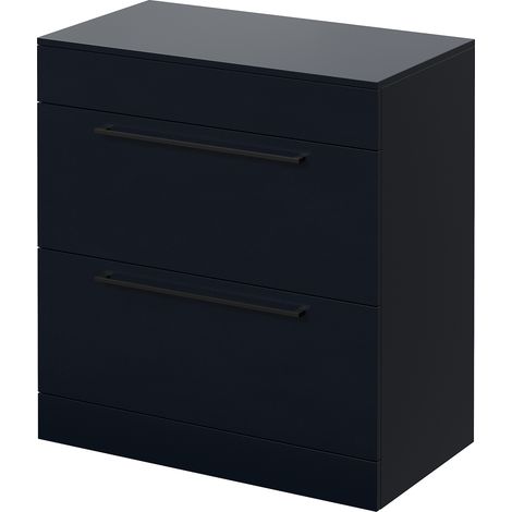 Napoli 460 Deep Blue 800mm 2 Drawer Vanity Unit for Countertop Basins - 800mm - Matt Black 480mm Handle