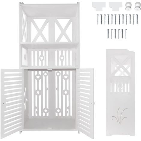 Armoire de salle de bain de 90cm de hauteur, casier au sol, étagère à gants blanche (1/5)