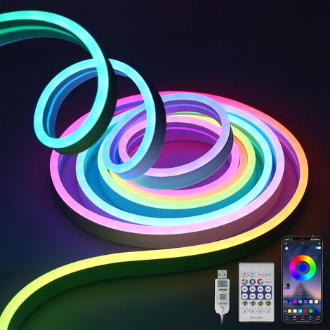 Neon Ruban LED 3M, Étanche Bande LED avec APP/Télécommande, Synchronisation Musicale, USB 5V Flexible Néon Bandeau Lumineuse Led pour Décoration maison, Cuisine, Chambre, Extérieur (1/5)