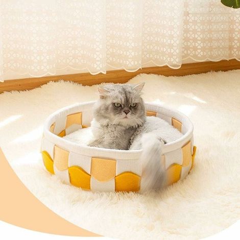 Katzenbett mit Kissen, weiches/warmes Haustierbett, Katzenschlafkorb, abnehmbare und faltbare Katzennische mit Kissen für Katzen und Kätzchen (Gelb) - Fei Yu