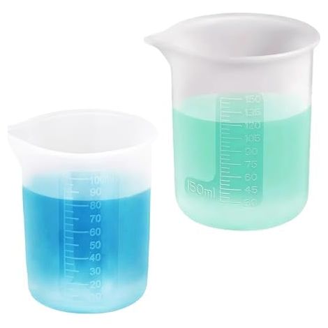 Lot de 2 gobelets doseurs en silicone 100 ml + 150 ml, aide à doser de lessive, gobelet doseur réutilisable, boule doseuse pour lessive liquide, gobelet mélangeur antiadhésif avec échelle pour cuisine (1/5)