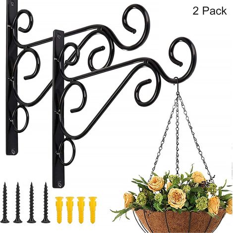 Support Pour Suspension De Plantes - En Fer Noir - 25 x 20 cm - Pour Intérieur Et Extérieur - Charge Max 13,6 kg - Lot De 2 (1/5)