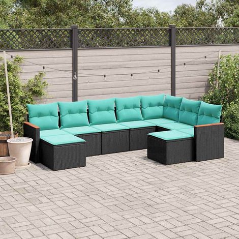 vidaXL Conjunto de sofá de jardín de 9 piezas con cojines, de poliratán negro (1/5)