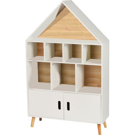 Bibliothèque en forme de maison "Dream"en bois - Blanc/Beige - L 80 x l 30 x H 126 cm - Livraison gratuite (1/4)